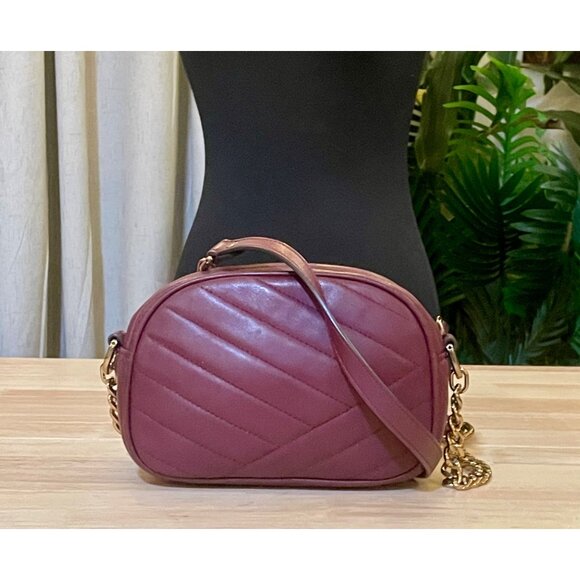 AUTHENTIC TORY BURCH MAROON KIRA QUILTED CAMERA BAG - Picture 4 of 9